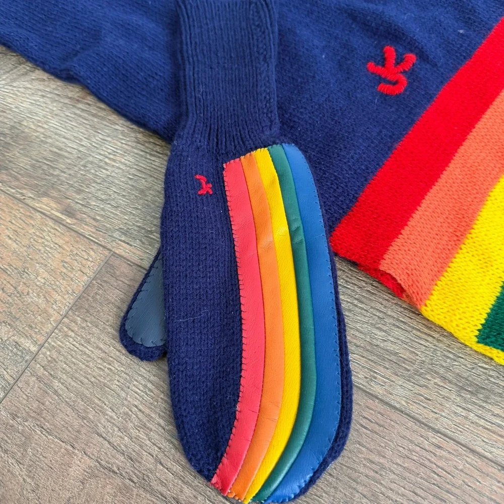 Van Raalte Kids Vintage Rainbow Knit Scarf and Mittens‎ Set Navy Blue One Size